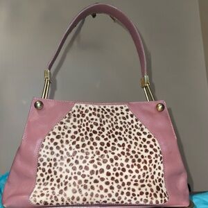 FURLA Italian Leather Shoulder Bag mauve Genuine Calf Hair vintage COA east west